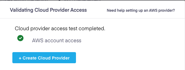 Platform9 – UI - AWS - Validating Cloud Provider Access